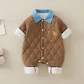 Tutina trapuntata marrone per neonati con ricamo smile e colletto blu per l'inverno - 73 / Marrone