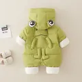 Mameluco grueso de invierno para bebé con capucha de rana verde y diseño 3D cálido - 90 / Verde
