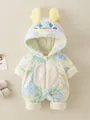 Kleurrijke baby monster fleece romper met capuchon en pastel tie-dye patroon voor baby - Maat 73 / Blauw Tie Dye