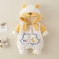 Mameluco de felpa para bebé en blanco y amarillo con capucha de animal y cremallera invierno - 66CM / Amarillo