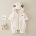 Mameluco de lana para bebé en crema con orejas de oso y cremallera para el invierno - 73cm / Blanco Roto