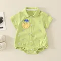 Barboteuse bébé à manches courtes vert avocat avec imprimé dinosaure et col polo - 80cm / Imprimé Dinosaure Complet-Vert