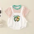 Barboteuse bébé en coton à manches courtes avec rayures orange et écureuil - 73cm / Style Faux Deux Pièces Écureuil-Orange