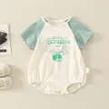Body bébé à manches courtes beige avec manches rayées vertes et imprimé ours mignon - 73cm / Style Ours Manches Raglan-Vert