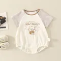 Body bébé à manches courtes blanc cassé avec rayures brunes et motif ourson - 73cm / Style Ours Manches Raglan-Kaki