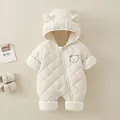 Quilted newborn hooded romper in cream with cute bear ears and koala patch detail - 73 / Off White