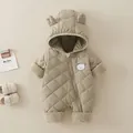Tutina trapuntata per neonati color kaki con cappuccio e orecchie da orso - Kaki