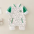 Pagliaccetto neonato maniche lunghe con maniche raglan verdi e ricamo orso 3D - 66 / Verde