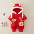 Tutina neonato in velluto rosso con corna di renna e ricami per il capodanno cinese - 73cm / Stile Borsa della Fortuna Drago