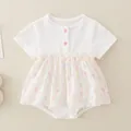 Short sleeve baby girl cotton romper with pink buttons and colorful balloon pattern - 80 / Dresses / Off White