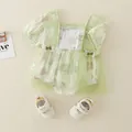 Infant light green floral mesh romper set with white soft baby walking shoes - 66 / Green