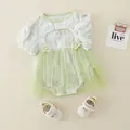 Infant girl floral romper dress with light green tulle skirt and matching shoes - 66cm / Green