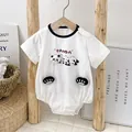 Weißer Baby-Strampler mit Panda-Druck und niedlichen 3D-Pfotentaschen aus weicher Baumwolle - 73cm / Weiß