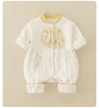 Detail of baby romper featuring traditional Chinese knots and floral embroidery texture - 66 / Beige