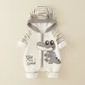 Tutina neonato crema a righe grigie con cappuccio e ricamo a forma di dinosauro - 66 / Grigio
