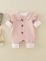 Pink cotton baby romper with Peter Pan collar and delicate tulip floral embroidery - 66 / Pink