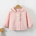 Pink hooded windbreaker for toddler girls featuring cute 3D bunny decorations - 80cm / Pink