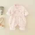 Tutina rosa stile cinese per neonata con ricami floreali e bordi in pizzo - 66 / Rosa