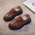 Classic dark brown British style Brogue leather shoes for kids with non-slip soles - EU 26 / Brown