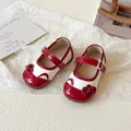 Chaussures Mary Jane rouges et blanches pour filles avec nœud en cuir verni et bride - Pointure 21 (Longueur Intérieure 13.8cm) / Rouge