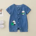 Blue cotton baby romper with panda print and Chinese knots on beige background - Top And Bottom (Chinese Panda Print Style (2487)) / Blue / 73cm