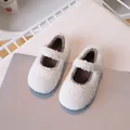 Zapatos Mary Jane de invierno para bebé en lana de cordero beige con forro cálido - Talla 24 (Interior 14.7cm) / Blanco