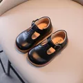 Klassische schwarze Mary Jane Mädchenschuhe aus Leder mit Retro-Schnalle und weicher Sohle - EU 21 / Schwarz