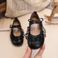 Chaussures Mary Jane pour bébé fille en similicuir noir avec dentelle et nœud chic - Taille 23 (Longueur Intérieure 14.3cm) / Noir