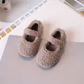 Zapatos Mary Jane de felpa de invierno para niñas en caqui con forro cálido - Talla 24 (Interior 14.7cm) / Caqui