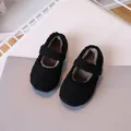 Zapatos Mary Jane de felpa negra para niñas con forro cálido y correa - Talla 24 (Interior 14.7cm) / Negro