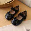 Girl's black patent leather Mary Jane shoes with lace bow details and soft sole - Size 23 (Inner Length 14.3cm) / Black