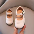 White girls Mary Jane shoes with classic Brogue cutout patterns and metal buckle - Insole Length 13.5cm / White
