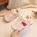 Pink and white mesh baby sneakers with non-slip red sole and velcro strap closure - Size 16 Inner Length 12.5cm / Pink