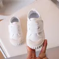 Classic white canvas baby shoes with velcro closure and ribbed rubber toe cap - EU 24 / White