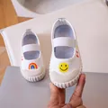 White canvas slip-on shoes for girls with yellow smiley face and rainbow pattern - Size 21 (13.5cm) / Smiling Face (Happy Pattern)
