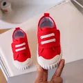 Classic red kids canvas shoes with velcro straps and white rubber toe caps - EU 24 / Red