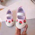 Pink toddler canvas shoes with strawberry patterns and white rubber toe caps - Size 21 (13.5cm) / Strawberry Pattern