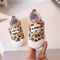Children's leopard print canvas shoes with elastic laces and thick rubber soles - Leopard Print
