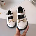 White JK Mary Jane shoes for girls with golden horsebit buckle and thick black sole - Size 30 Inner Length 18.3cm / White