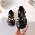 Girl's black Mary Jane shoes with gold horsebit buckle and adjustable strap - Size 30 Inner Length 18.3cm / Black
