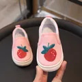 Pink kids slip-on canvas shoe with strawberry embroidery and white rubber sole - Size 20 (Inner Length 12.5CM) / Strawberry Embroidery / Pink