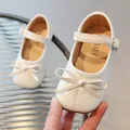 White matte Mary Jane shoes for girls with bow decoration and adjustable buckle - Size 21 (Internal 13.8) / White