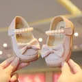 Chaussures Mary Jane roses pour filles avec un grand nœud et une sangle de perles - Taille 16 (Longueur Intérieure 11.9cm) / Rose