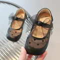 Zwarte mesh Mary Jane schoenen voor meisjes met hartjesstippen en een grote strik - EU 21 / Zwart