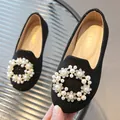 Mädchen Loafer in Schwarz mit Perlen, Strasssteinen und feinem Glitzereffekt - EU 26 / Schwarz