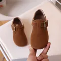 Toddler suede leather Birkenstock style shoes in brown with adjustable T-strap buckle - Size 24 (Internal 15.0cm) / Yellow