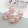 Sandales de princesse roses pour fille avec nœud en perles et strass élégants - EU 26 / Rose