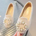 Glitzernde Mädchen-Ballerinas in Champagner-Gold mit edler Perlen- und Strass-Schnalle - EU 26 / Gebrochenes Weiß
