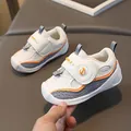 White and orange toddler walking shoes with soft soles and velcro strap closure - Size 23 (Internal Length 14.5cm) / Gray