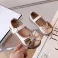 Girls' Mary Jane shoes in cream and brown with large bow and bunny metallic buckle - Size 23 Inner Length 14.8cm / Off White